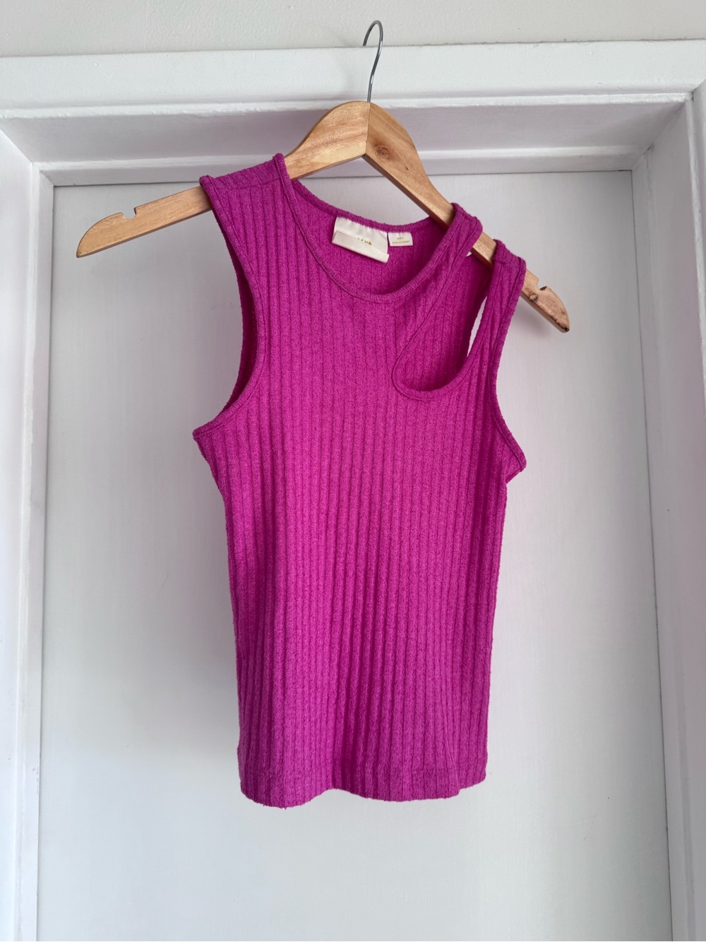Maeve Ribbed Asymmetrical Fuchsia Tank Top